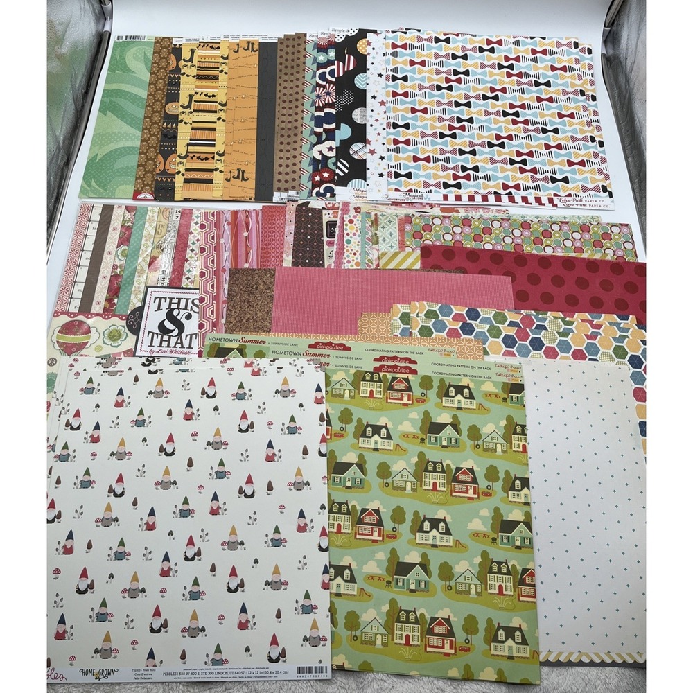 12x12 Scrapbook Paper Lot Echo Park Pebbles Birthday Summer Gnome USA Halloween